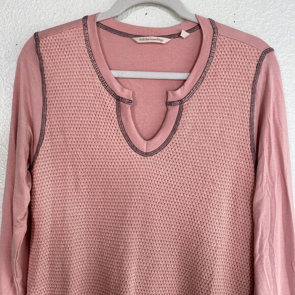 Soft Surroundings Top Women Medium Textured Waffle Layer V Neck Blouse Pink - Picture 2 of 9